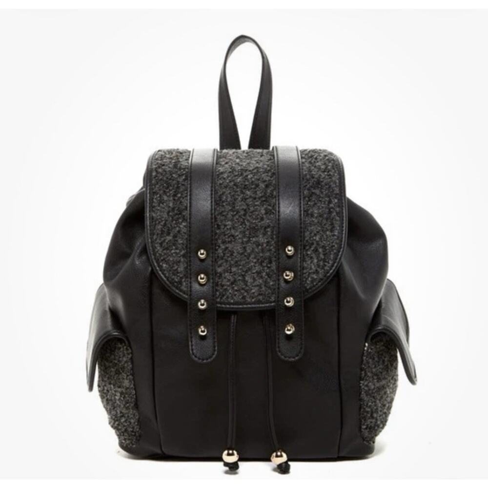 Big Buddha Black Grey Boucle Doris Faux Shearling Leather Flap Backpack X5504